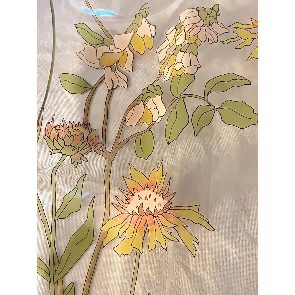 Mid Century Dorothy Thorpe Hand Painted 3 Section Glass Tray Floral - Signed